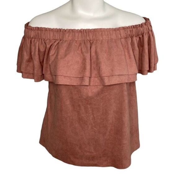YFB Young Fabulous & Broke‎  Pink Off The Shoulder Ruffle Moleskin Top  Medium - Picture 1 of 6
